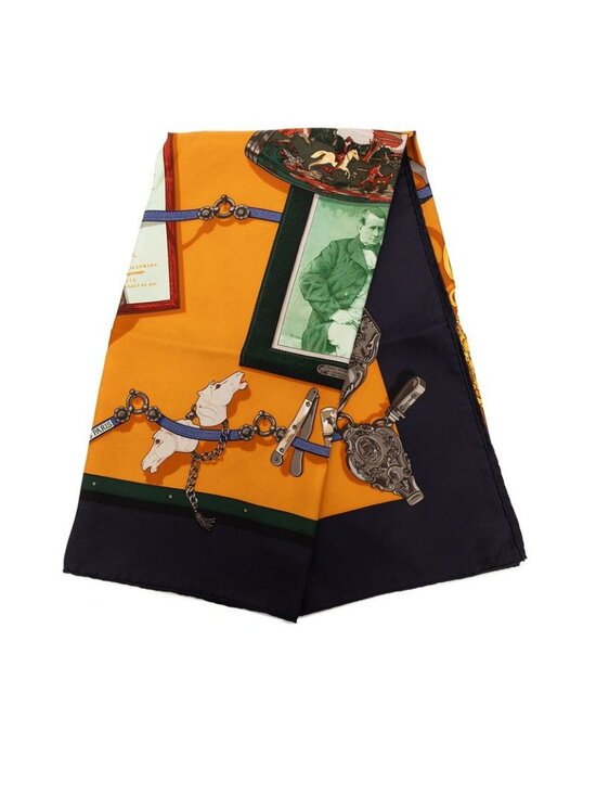 Hermes Silk Scarf Carre 90  Hermes Carre 90 Memoire D\'hermes Scarf Oversized Navy Orange